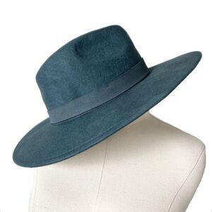 Free People 100% Wool Leather Band Wide-Brim Fedora Hat in Gray